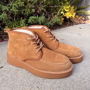 Zara Men’s Suede Leather, Fur-Lined, Lace Up, Ankle Boots Size 8